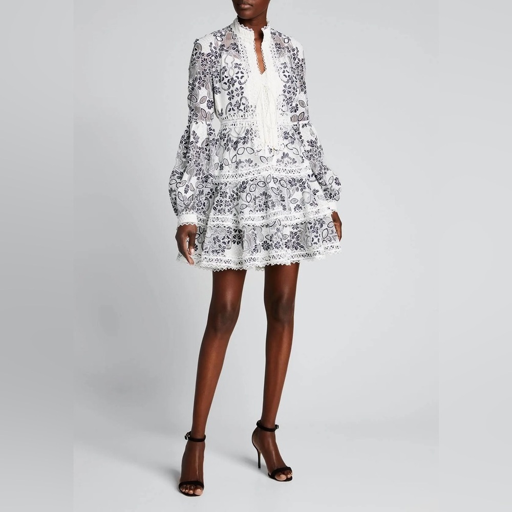 BRONX & BANCO Santorini Long-Sleeve Tiered Burnout Mini Dress Sz XS US 2